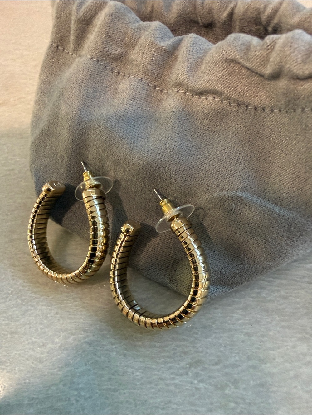 Gold Textured Hoop Earrings - Women's Fashion Jewelry